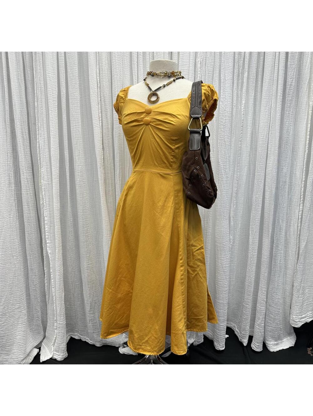 Preppy Cottage Boho Yellow Puff Sleeve Maxidress (XS)